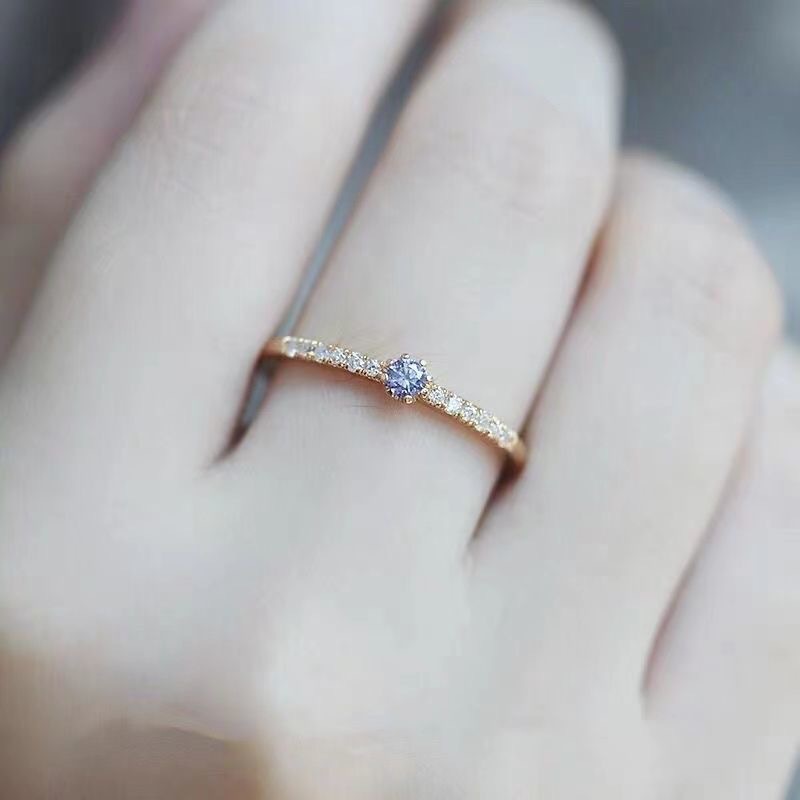 Vintage Inlay Blue Zirconia Solitaire Ring, Elegant Dainty Band